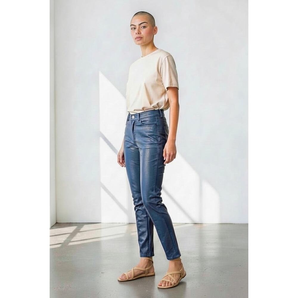 Zadig & Voltaire Phlame Crinkled Leather Pants Bleu de Gris $798 size 36/4 US